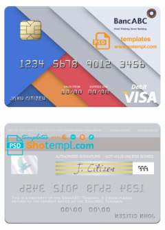 editable template, Tanzania BancABC visa debit card template in PSD format