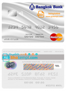 editable template, Thailand Bangkok Bank mastercard template in PSD format
