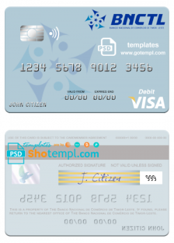 editable template, Timor-Leste Banco Nacional de Comércio de Timor-Leste visa debit card template in PSD format