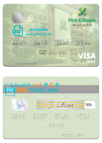 editable template, Trinidad and Tobago First Citizes Bank visa debit card template in PSD format