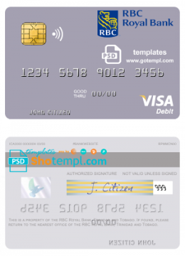 editable template, Trinidad and Tobago RBC Royal Bank visa debit card template in PSD format