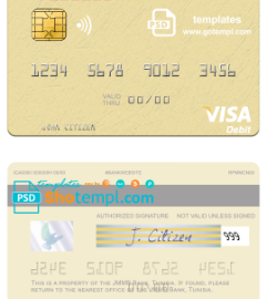editable template, Tunisia JMMB Bank visa debit card template in PSD format