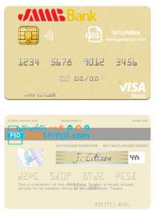 editable template, Tunisia JMMB Bank visa debit card template in PSD format