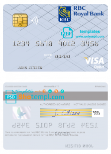 editable template, Tunisia RBC Royal Bank visa debit card template in PSD format