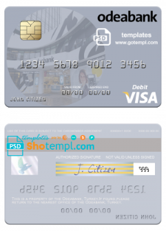 editable template, Turkey Odeabank visa debit card template in PSD format