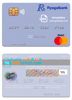 editable template, Turkmenistan Rysgal JSCB mastercard template in PSD format