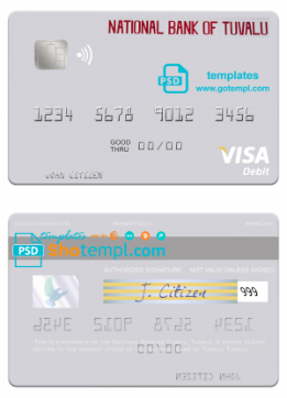 editable template, Tuvalu National Bank of Tuvalu visa debit card template in PSD format