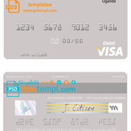 editable template, Uganda Cairo Bank Uganda visa debit card template in PSD format