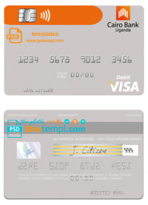 editable template, Uganda Cairo Bank Uganda visa debit card template in PSD format