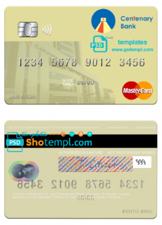 editable template, Uganda Centenary Bank mastercard template in PSD format