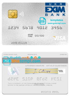 editable template, Ukraine Ukreximbank visa debit card template in PSD format