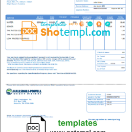 editable template, USA Hallsdale-Powell utility bill template in Word and PDF format