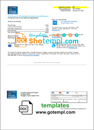 editable template, USA Ohio Hospital For Special Surgery utility bill template in Word and PDF format