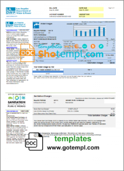 editable template, USA LA DWP utility bill template in Word and PDF format