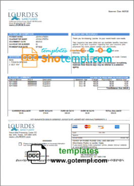 editable template, USA Lourdes utility bill template in Word and PDF format