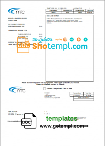editable template, USA Illinois MTC utility bill template in Word and PDF format
