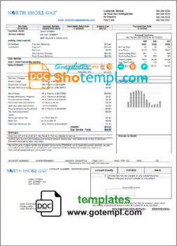 editable template, USA Illinois North Shore Gas utility bill template in Word and PDF format