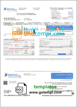 editable template, USA Rappahannock Electric Cooperative utility bill template in Word and PDF format
