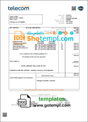 editable template, Mauritius Telecom Mauritius utility bill template in Word and PDF format