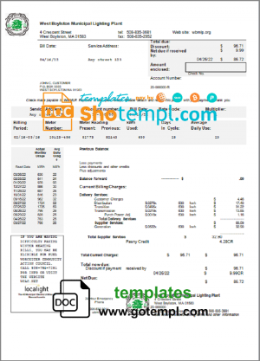 editable template, USA West Boylston utility bill template in Word and PDF format