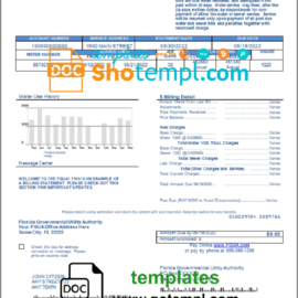 editable template, USA Florida FGUA utility bill template in Word and PDF format