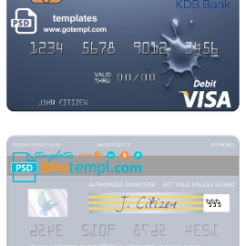 editable template, Uzbekistan KDB Bank visa debit card template in PSD format