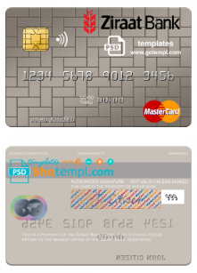 editable template, Uzbekistan Ziraat Bank mastercard template in PSD format