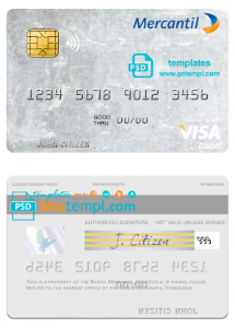 editable template, Venezuela Banco Mercantil visa debit card template in PSD format
