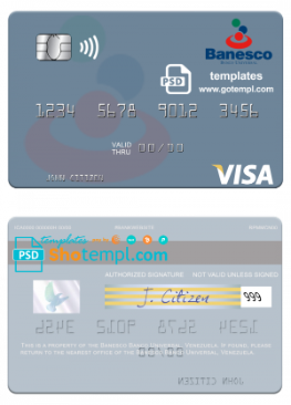editable template, Venezuela Banesco Banco Universal visa debit card template in PSD format