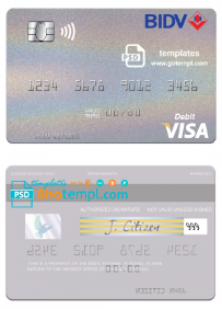 editable template, Vietnam BIDV visa debit card template in PSD format