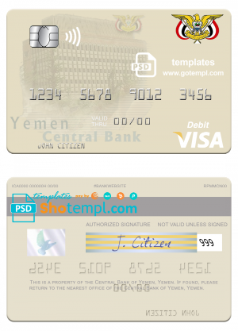 editable template, Yemen Central Bank of Yemen visa debit card template in PSD format