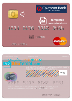 editable template, Zambia Cavmont Bank mastercard credit card template in PSD format