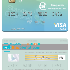 editable template, Zimbabwe Standard Chartered visa debit credit card template in PSD format