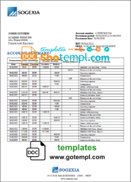 editable template, Luxembourg Sogexia Bank statement template in Word and PDF format