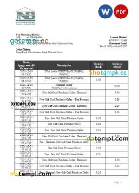 editable template, Saint Kitts and Nevis SKNA bank proof of address statement template in Word and PDF format