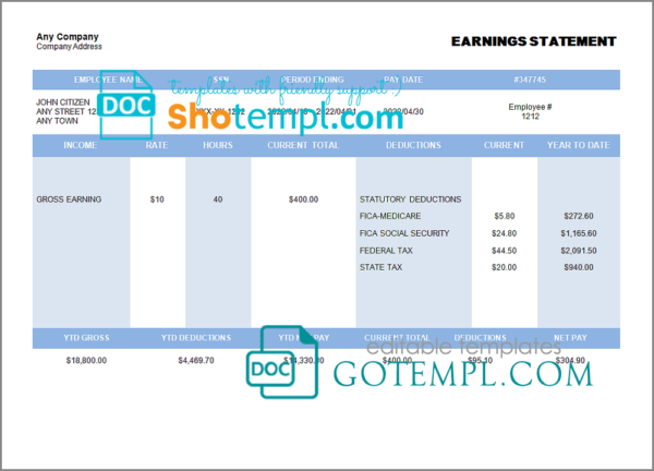 editable template, # eco haul pay stub template in Word and PDF format