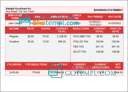 editable template, # sure shot pay stub template in Word and PDF format