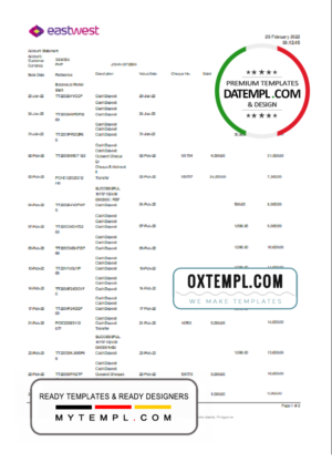 Philippines EastWest bank statement template in Excel and PDF format