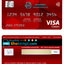 editable template, USA Bank of America bank visa classic card fully editable template in PSD format