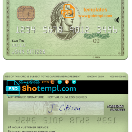 editable template, USA Massachusetts Radius bank AMEX green card template in PSD format, fully editable