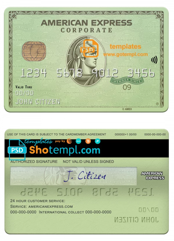 editable template, USA Massachusetts Radius bank AMEX green card template in PSD format, fully editable