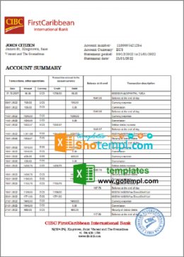 editable template, Saint Vincent and The Grenadines First Caribbean International Bank statement template in Excel and PDF format