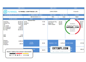 editable template, United Kingdom flywheel & driftwood company employee sheet template in Word and PDF format