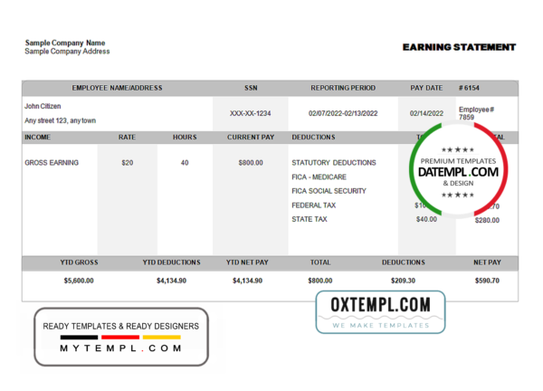 editable template, # justly right pay stub template in Word and PDF format