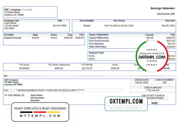 editable template, # special link pay stub template in Word and PDF format