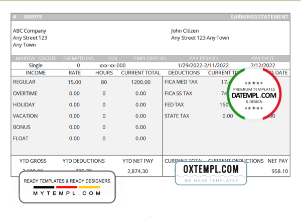 editable template, # good gold pay stub template in Word and PDF format
