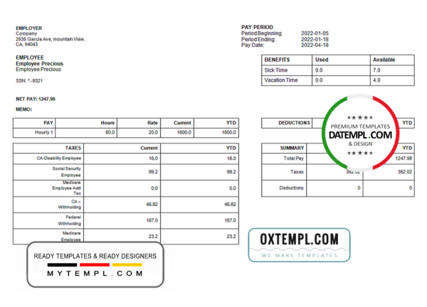 editable template, # happy talk pay stub template in Word and PDF format