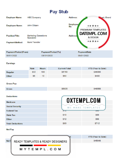 editable template, # unique age pay stub template in Word and PDF format