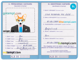 FREE editable template, Albania dog (animal, pet) passport PSD template, completely editable