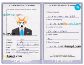FREE editable template, Antigua and Barbuda dog (animal, pet) passport PSD template